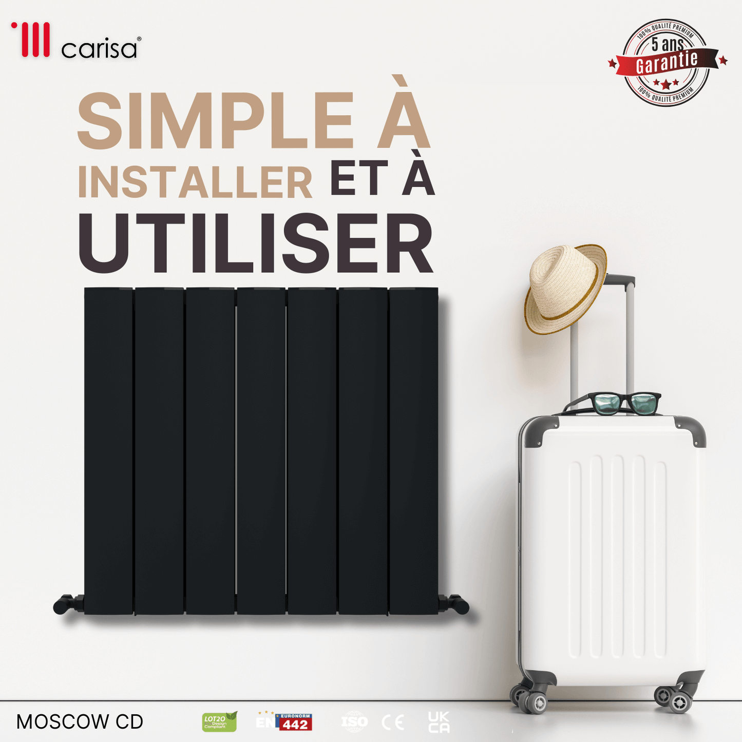 Carisa Moscow D Horizontaler Aluminium-Heizkörper, modernes Design, Anthrazit 