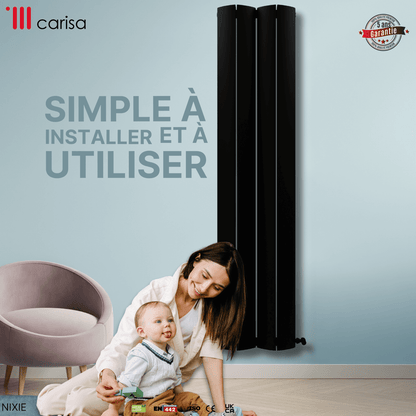 Carisa Nixie Vertikaler Aluminium-Heizkörper, modernes Design, Schwarz 