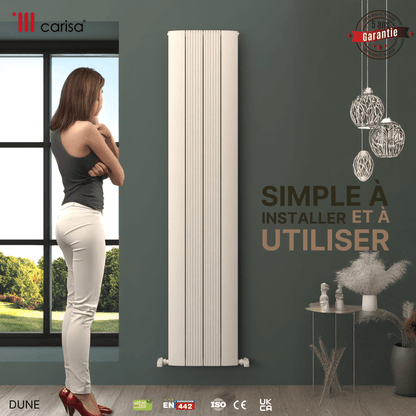 Carisa Dune Vertikaler Aluminium-Heizkörper, modernes Design, Weiß 
