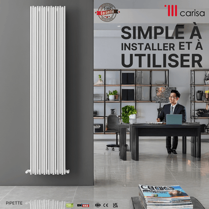 Carisa Pipette Aluminium-Heizkörper, vertikal, modernes Design, Weiß 