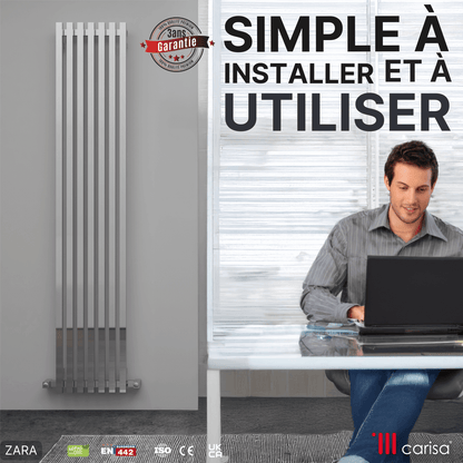 Carisa Zara Vertikaler Stahlheizkörper, modernes Design, Chrom 