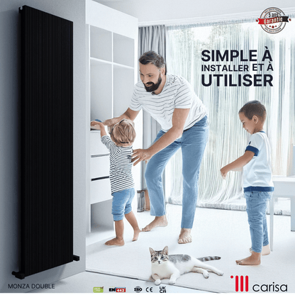 Carisa Monza Vertikaler Aluminium-Heizkörper, modernes Design, Schwarz 