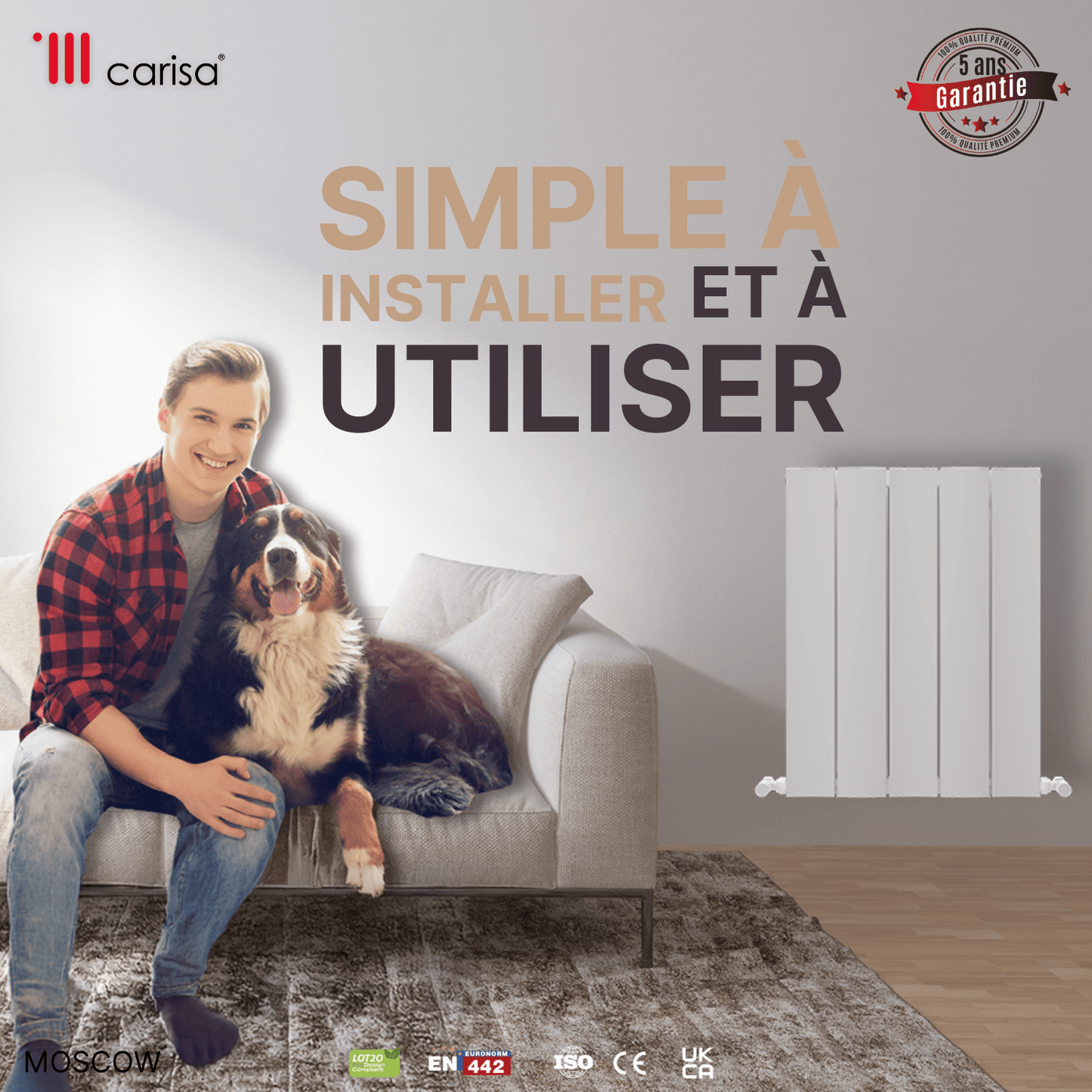 Carisa Moskau Horizontaler Aluminium-Heizkörper, modernes Design, Weiß 