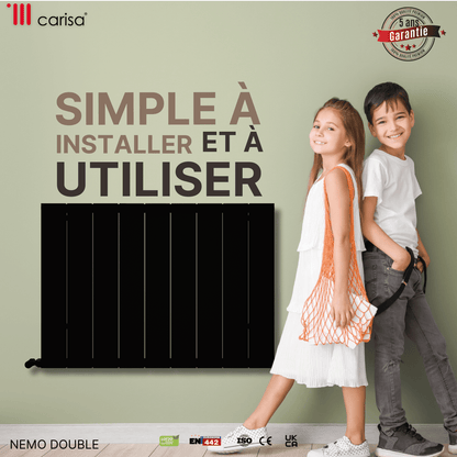 Carisa Nemo Horizontaler Aluminium-Heizkörper, modernes Design, Schwarz 