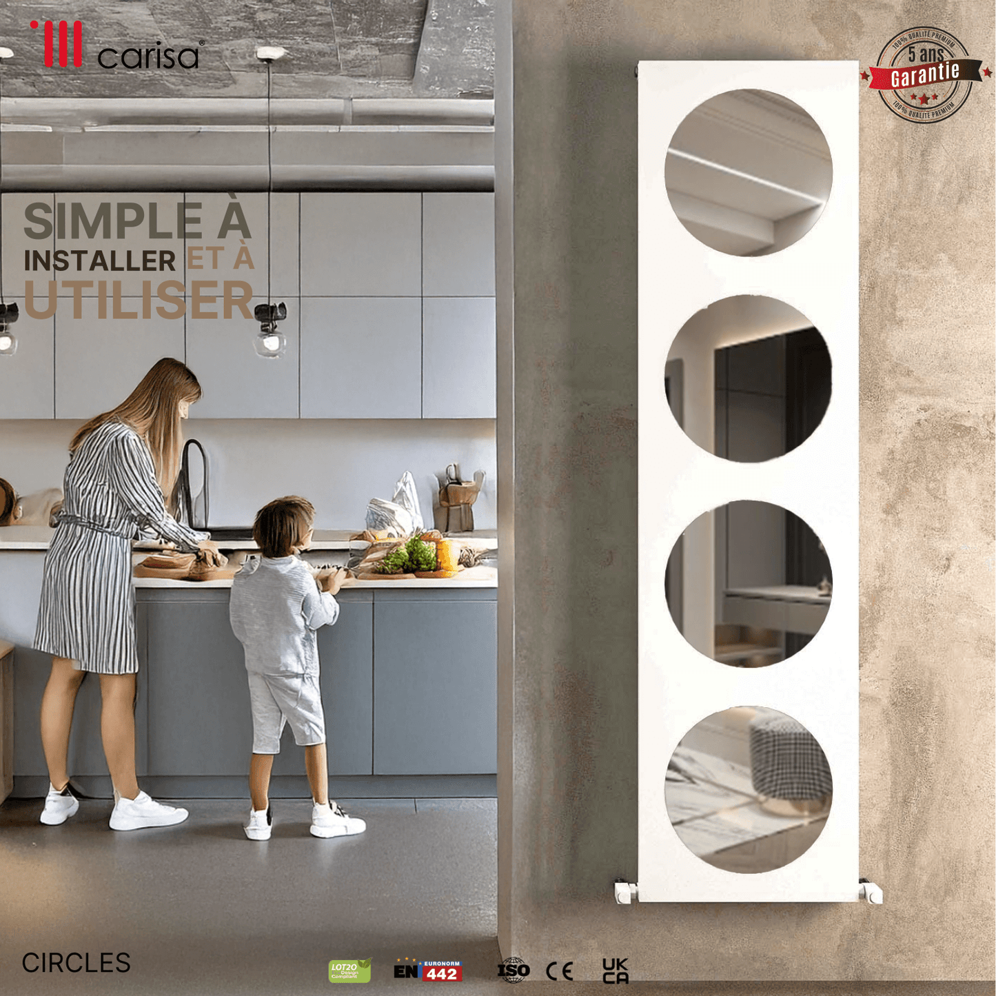 Carisa Circles Vertikaler Aluminium-Heizkörper, modernes Design, Weiß 