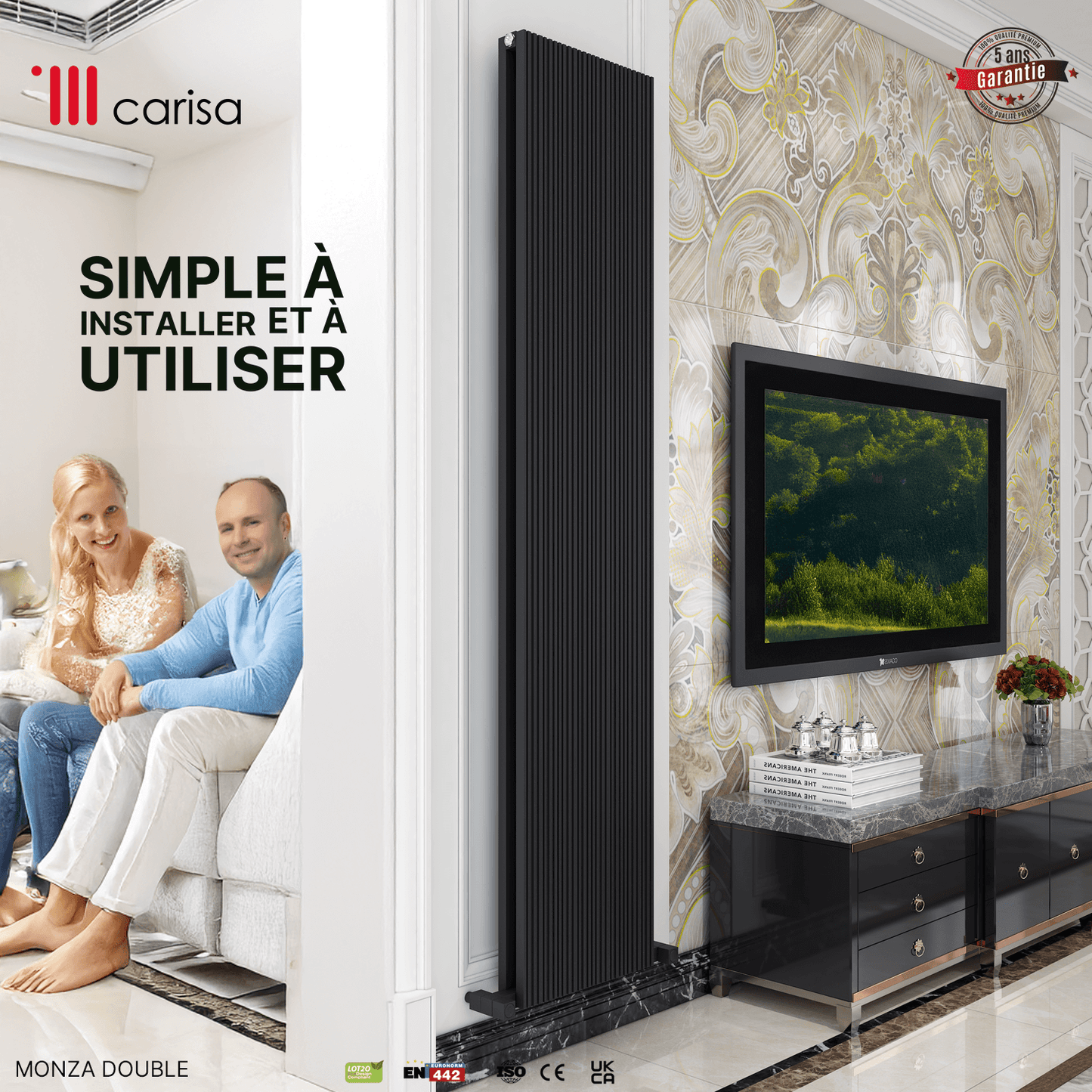 Carisa Monza Vertikaler Aluminium-Heizkörper, modernes Design, Anthrazit 