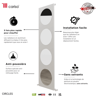 Carisa Circles Vertikaler Aluminium-Heizkörper, modernes Design, Weiß 