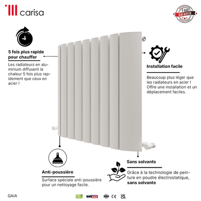 Carisa Gaia Horizontaler Aluminium-Heizkörper, modernes Design, Weiß 