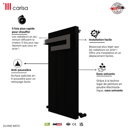 Carisa Elvino Bad-Handtuchwärmer aus Aluminium, modernes Design, Schwarz 