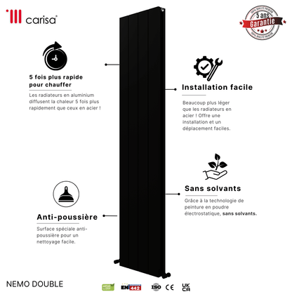 Carisa Nemo Vertikaler Aluminium-Heizkörper, modernes Design, Schwarz 