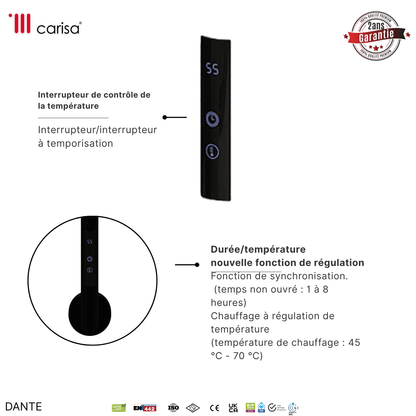 Carisa Dante Sèche-Serviette Électrique Design Moderne Noir Mat