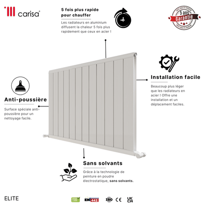 Carisa Elite Horizontaler Aluminium-Heizkörper, modernes Design, glänzendes Weiß 