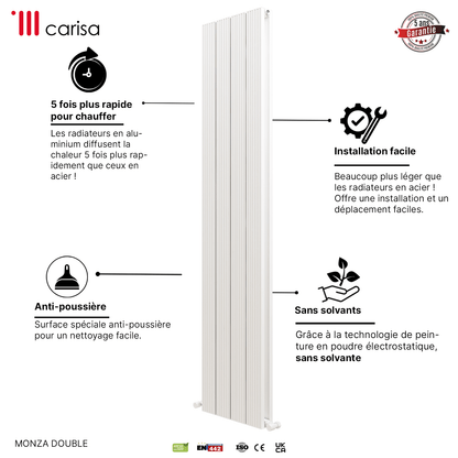 Carisa Monza Vertikaler Aluminium-Heizkörper, modernes Design, Weiß 
