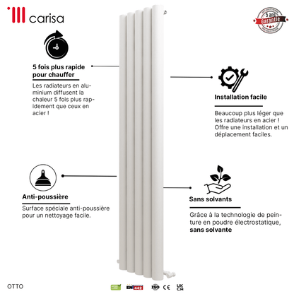 Carisa Otto Vertikaler Aluminium-Heizkörper, modernes Design, Weiß 