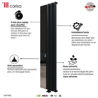 Carisa Entrance Vertikaler Aluminium-Heizkörper, modernes Design, Anthrazit 