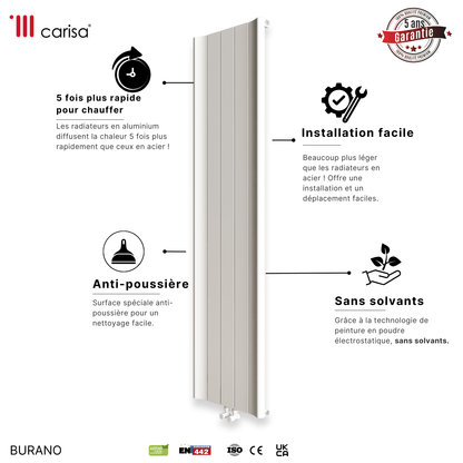 Carisa Burano Vertikaler Aluminium-Heizkörper, modernes Design, Weiß 