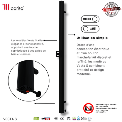 Carisa Vesta Einzelner elektrischer Handtuchtrockner, modernes Design, Schwarz 