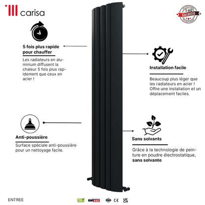 Carisa Gaia Vertikaler Aluminium-Heizkörper, modernes Design, Anthrazit 