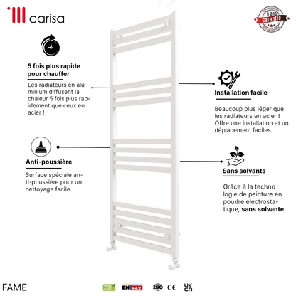 Carisa Fame Handtuchwärmer aus Aluminium, modernes Design, Weiß 