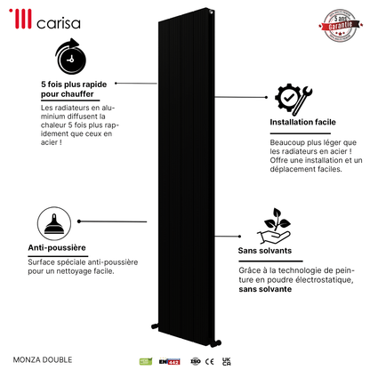 Carisa Monza Vertikaler Aluminium-Heizkörper, modernes Design, Schwarz 