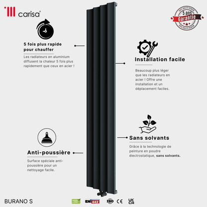 Carisa Burano S Vertikaler Aluminium-Heizkörper, modernes Design, Anthrazit 