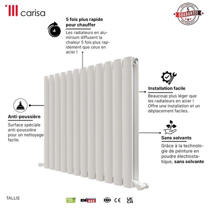 Carisa Tallis Horizontaler Aluminium-Heizkörper, modernes Design, Weiß 