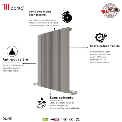 Carisa Dune Horizontaler Aluminium-Heizkörper, modernes Design, Weiß 