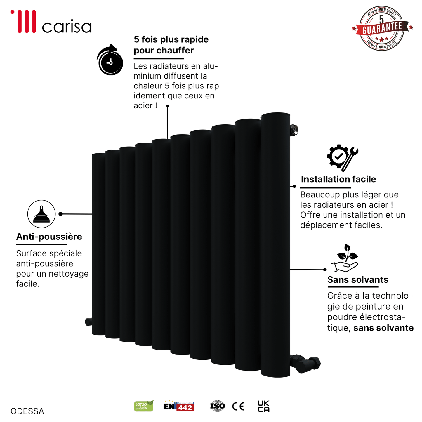Carisa Odessa Horizontaler Aluminium-Heizkörper, modernes Design, Anthrazit 