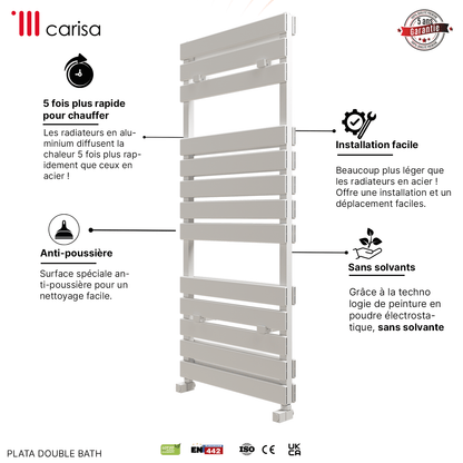 Carisa Plata Doppel-Badewannen-Handtuchwärmer aus Aluminium, modernes Design, Weiß 