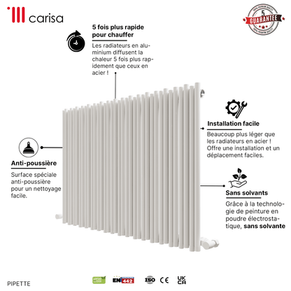 Carisa Pipette Aluminium-Heizkörper, horizontal, modernes Design, Weiß 