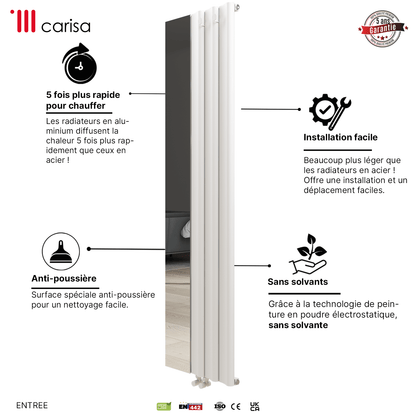 Carisa Entrance Vertikaler Aluminium-Heizkörper, modernes Design, Weiß 