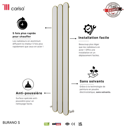 Carisa Magico Vertikaler Aluminium-Heizkörper, modernes Design, Weiß 