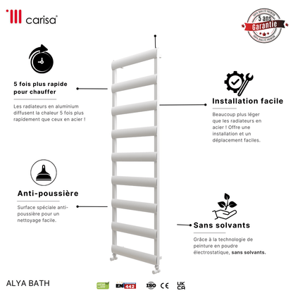 Carisa Alya Bad-Handtuchwärmer aus Aluminium, modernes Design, Weiß 