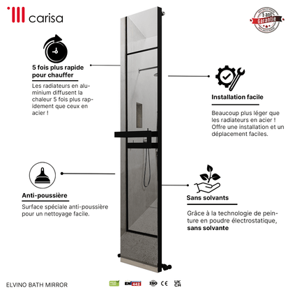 Carisa Elvino Badspiegel Aluminium Handtuchwärmer Modernes Design Schwarz 
