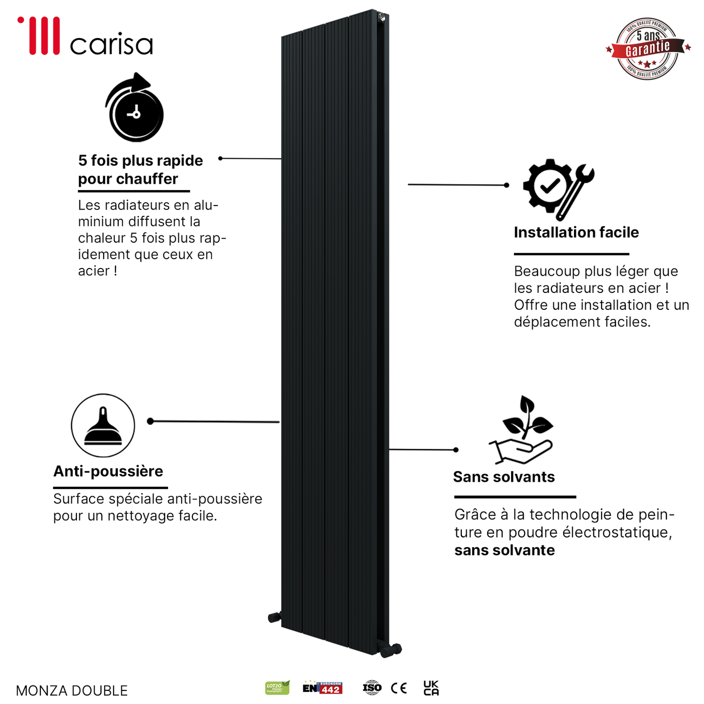 Carisa Monza Vertikaler Aluminium-Heizkörper, modernes Design, Anthrazit 