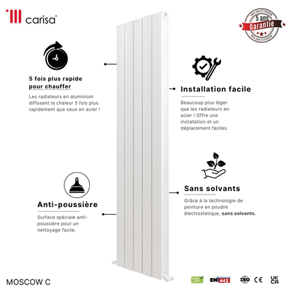 Carisa Moscow C Vertikaler Aluminium-Heizkörper, modernes Design, Weiß 