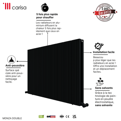 Carisa Monza Horizontaler Aluminium-Heizkörper, modernes Design, Anthrazit 