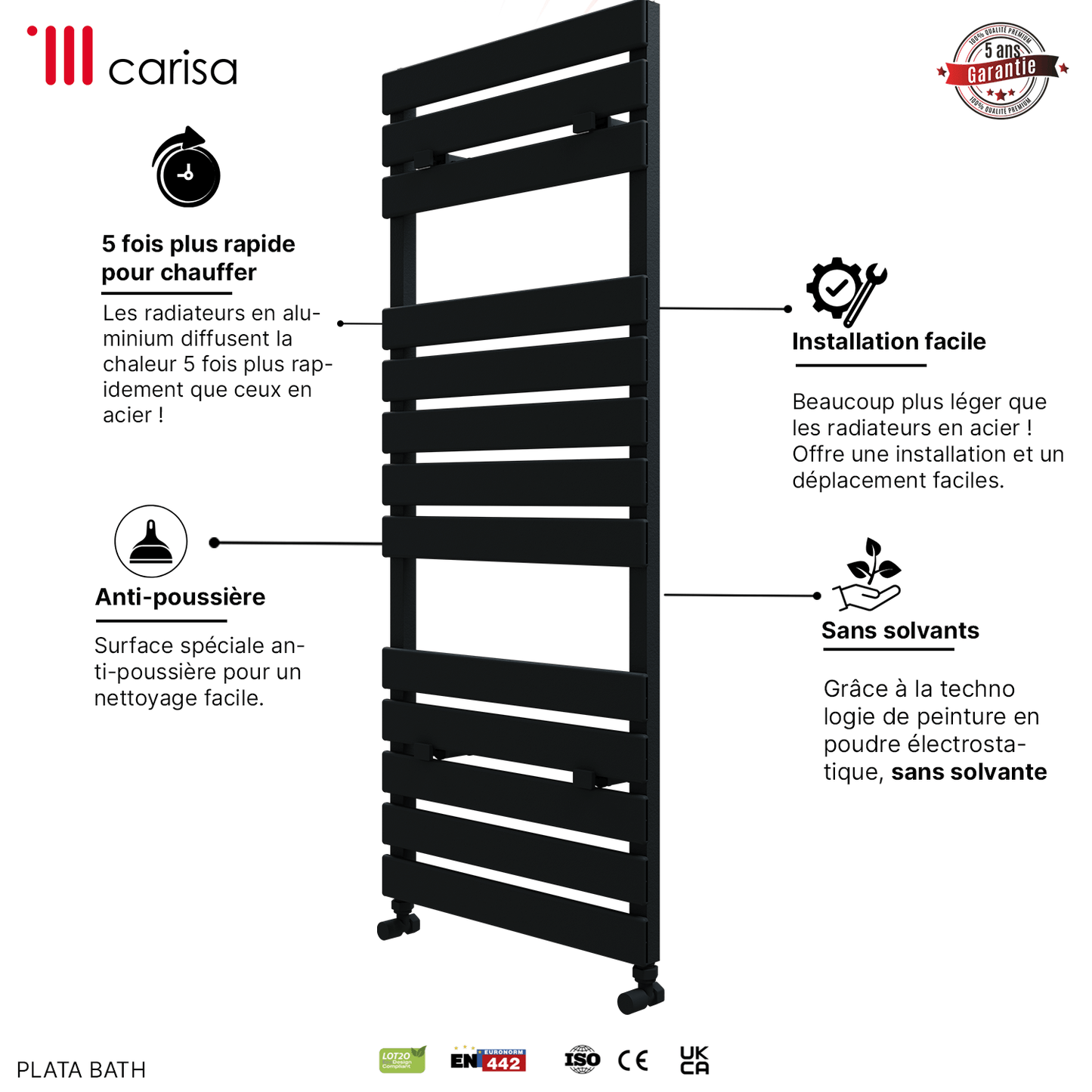 Carisa Plata Bad-Handtuchwärmer aus Aluminium, modernes Design, Anthrazit 