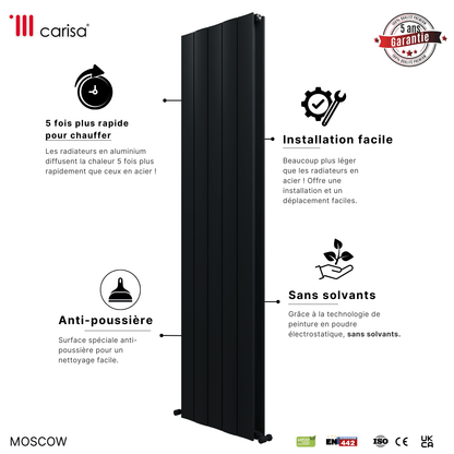 Carisa Moskau Vertikaler Aluminium-Heizkörper, modernes Design, Anthrazit 