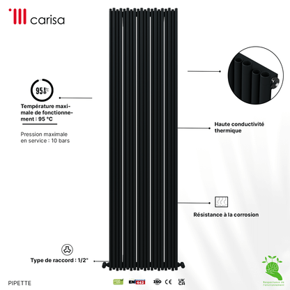 Carisa Pipette Vertikaler Aluminium-Heizkörper, modernes Design, Anthrazit 