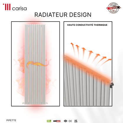 Carisa Pipette Aluminium-Heizkörper, vertikal, modernes Design, Weiß 