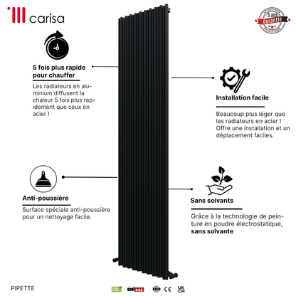 Carisa Pipette Vertikaler Aluminium-Heizkörper, modernes Design, Anthrazit 