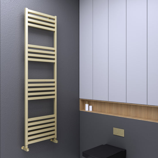 Carisa Fame Handtuchwärmer aus Aluminium, modernes Design, gebürstetes eloxiertes Messing 