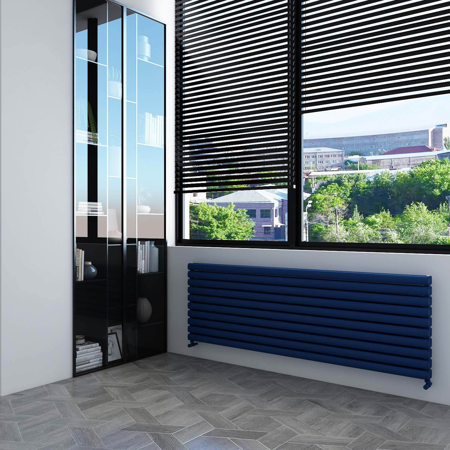 Carisa Tallis Double XL Horizontaler Aluminium-Heizkörper, modernes Design, Marineblau 